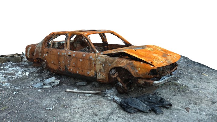 Burned and Shelled Civilian car by russian army 3D Model