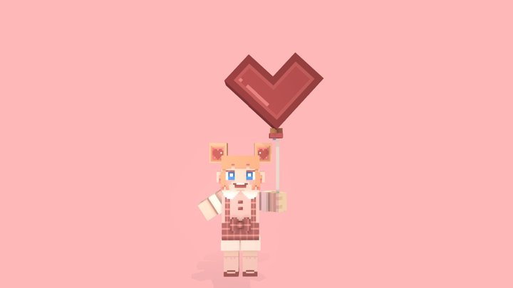 Girl with balloon - blockbench 3D Model