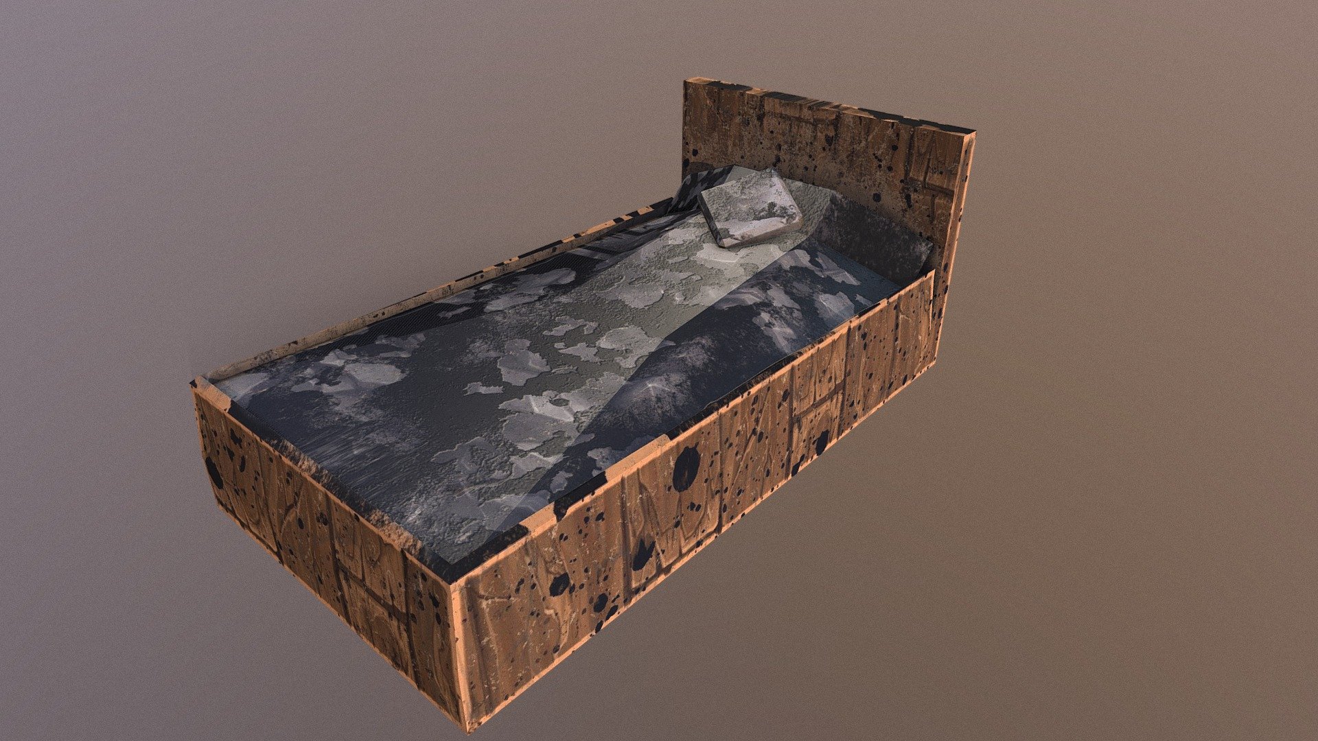 Low Poly Inked Wooden Stone Bed