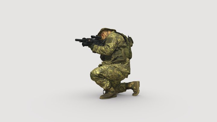 modern soldier aiming on knee honeybadger 001151 3D Model