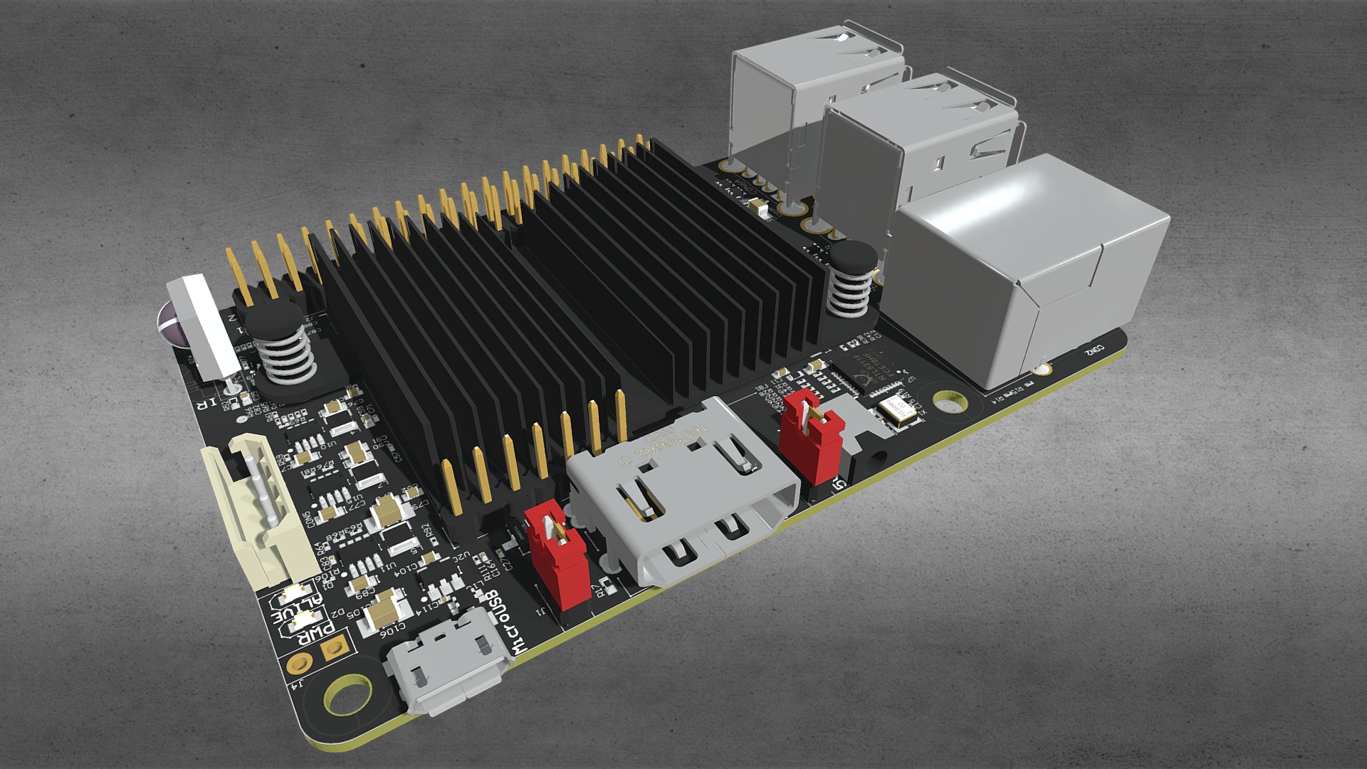 3D model ODROID-C2 - This is a 3D model of the ODROID-C2. The 3D model is about a circuit board with many chips.