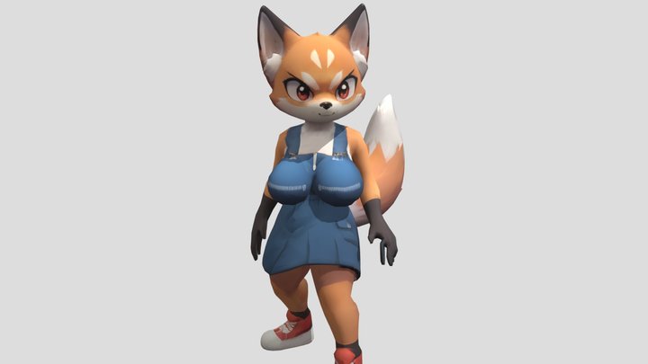 Stylized Anthropomorphic Fox Character Game 3D Model