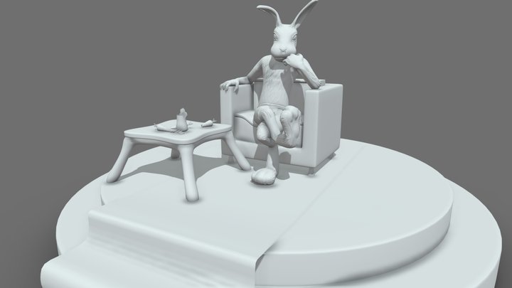 Humanoid Jackrabbit enjoying carrot juice 3D Model