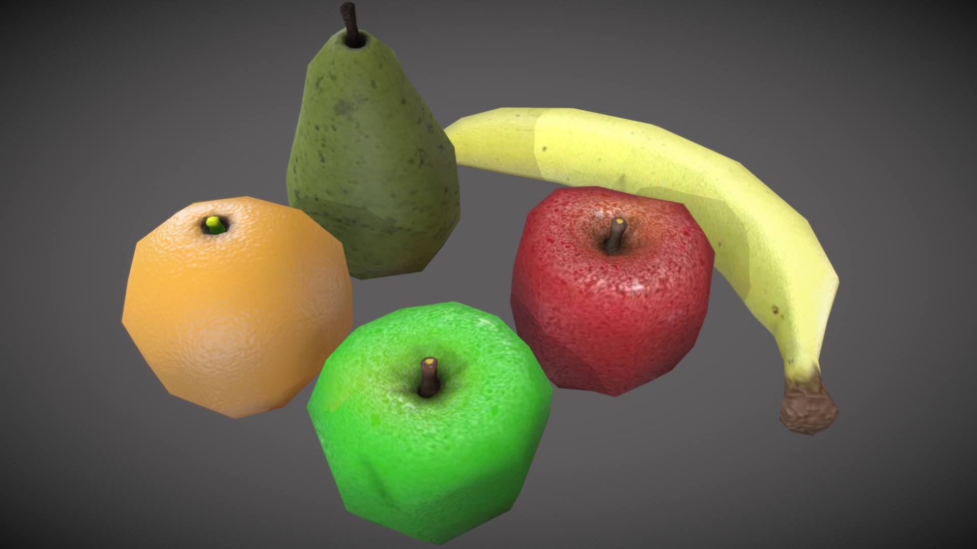 3D model Super Low Poly Fruits - This is a 3D model of the Super Low Poly Fruits. The 3D model is about a group of fruits.