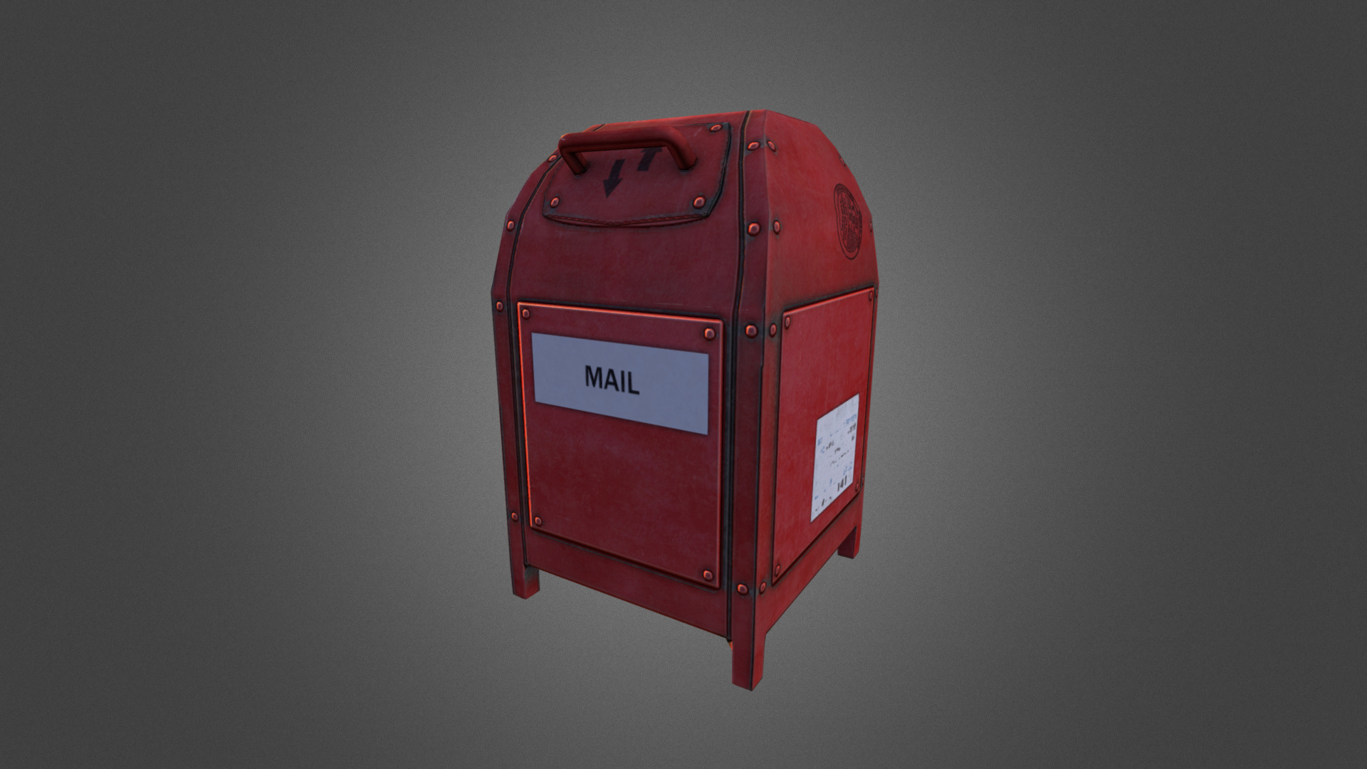 3D model Mail Box - This is a 3D model of the Mail Box. The 3D model is about a red box with a white sign on it.