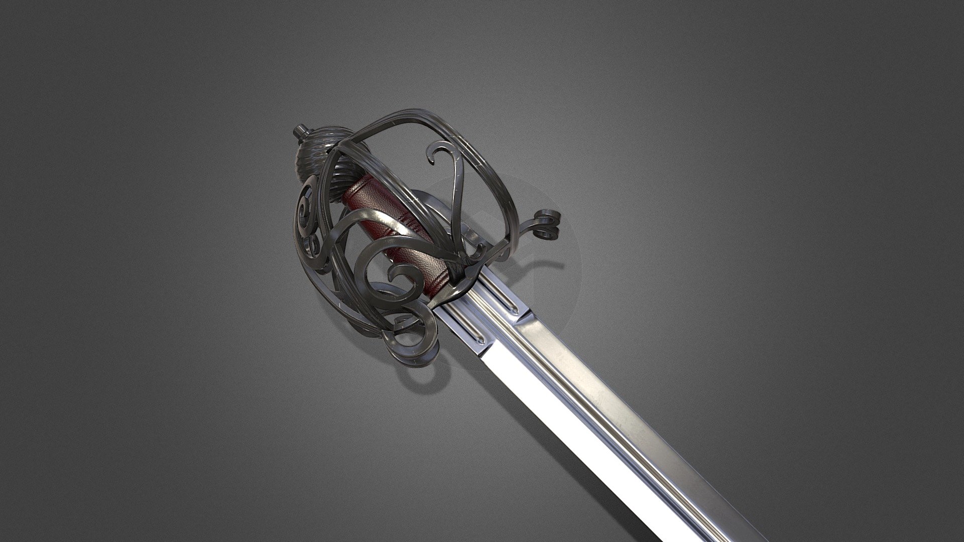 Spiral Basket hilt Broadsword Download Free 3D model by leeeck