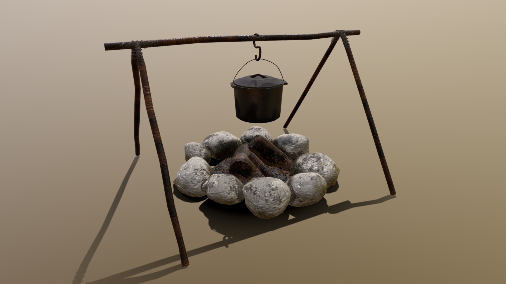 3D model Old Style Campfire Cooking - This is a 3D model of the Old Style Campfire Cooking. The 3D model is about a basket of eggs.