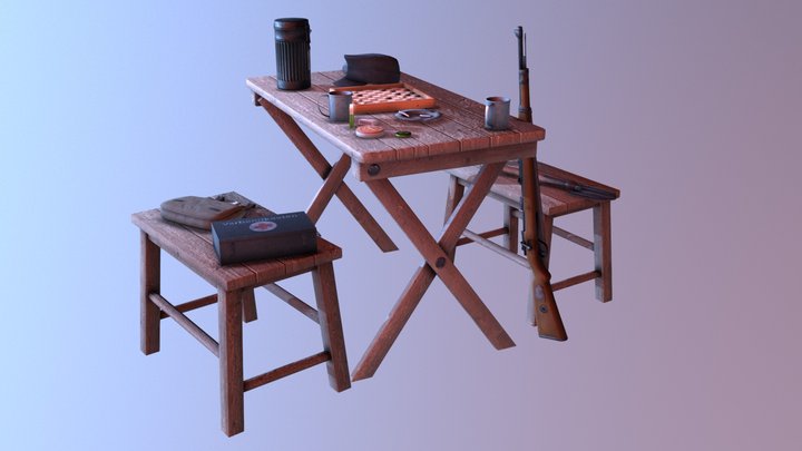 WW2 Bunker table composition 3D Model