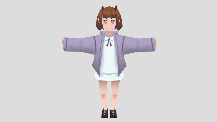 Low Poly Anime Girl 3D Model