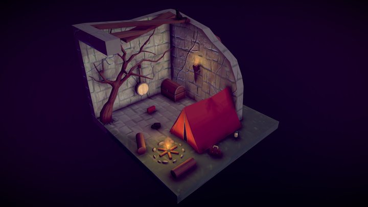 Cubicle Room Camping 3D Model