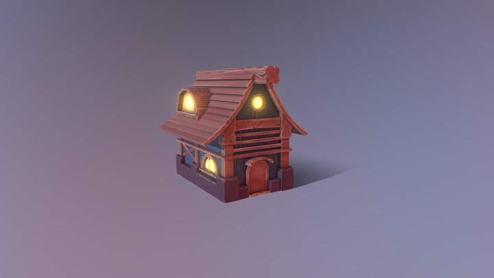 Handpainted low poly old house 3D Model