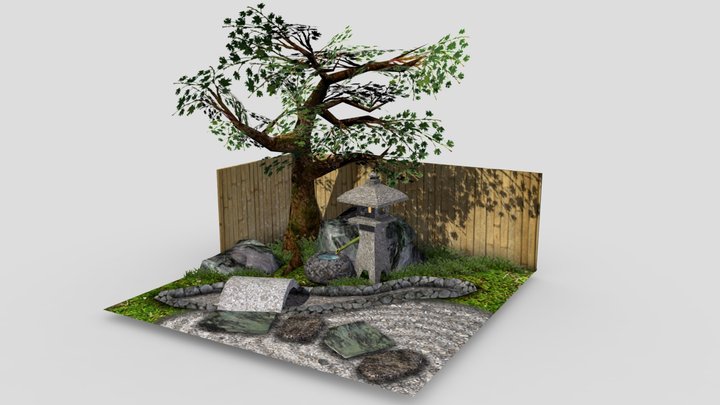 Low-Polygon Japanese Garden 3D Model