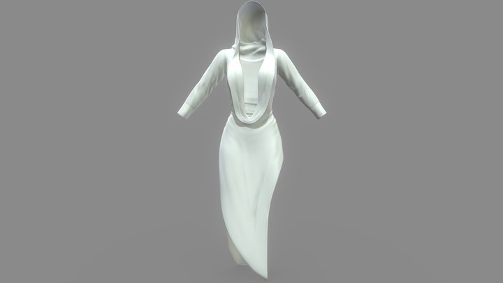 White Deep Cleavage  Hooded Popstar Dress 3D Model