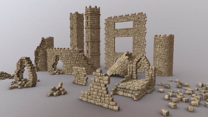 Medieval Wall of bricks Assets 3D Model
