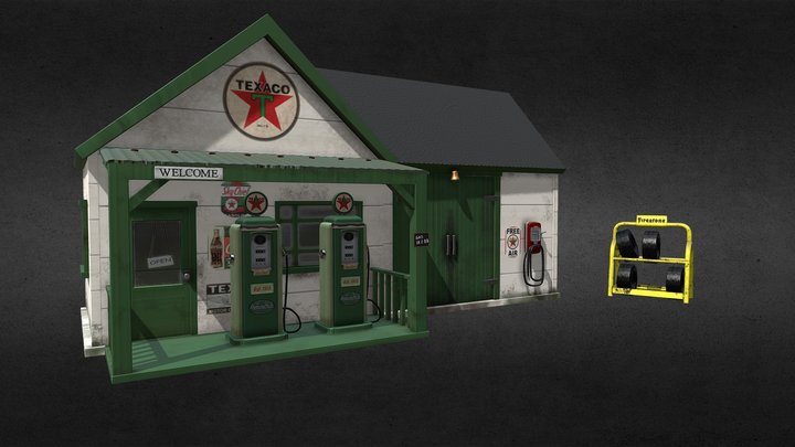 Finished Gas Station Diorama 3D Model