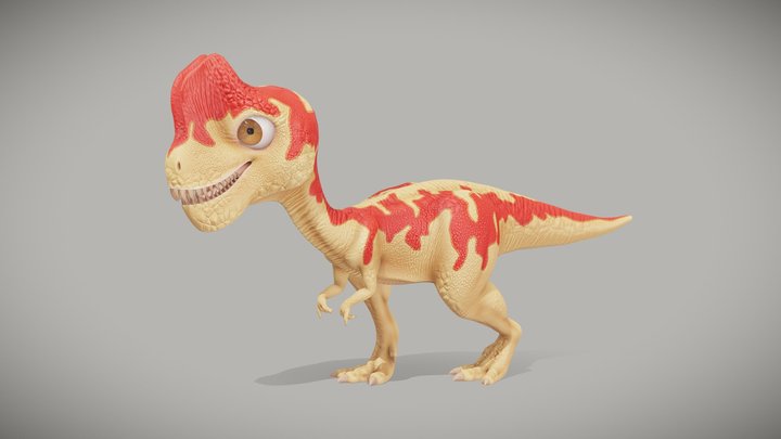 Cartoon Dilophosaurus Wetherilli 3D Model