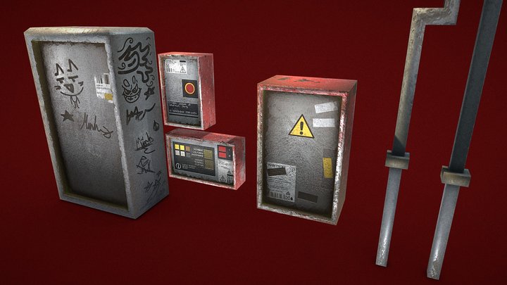 Electric boxes and pipes(2K)(Low-poly) 3D Model