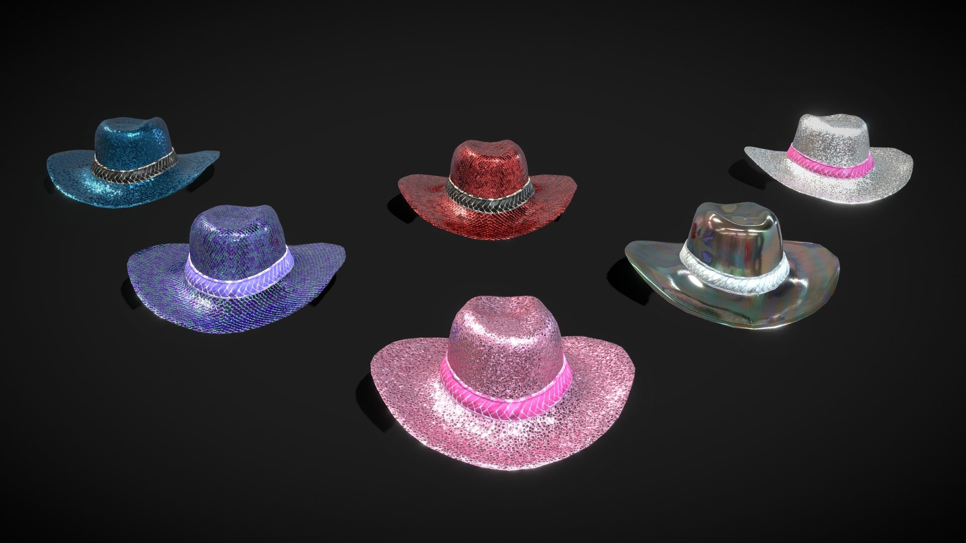 Glitter Cowboy Hats Pack Buy Royalty Free 3D model by Karolina