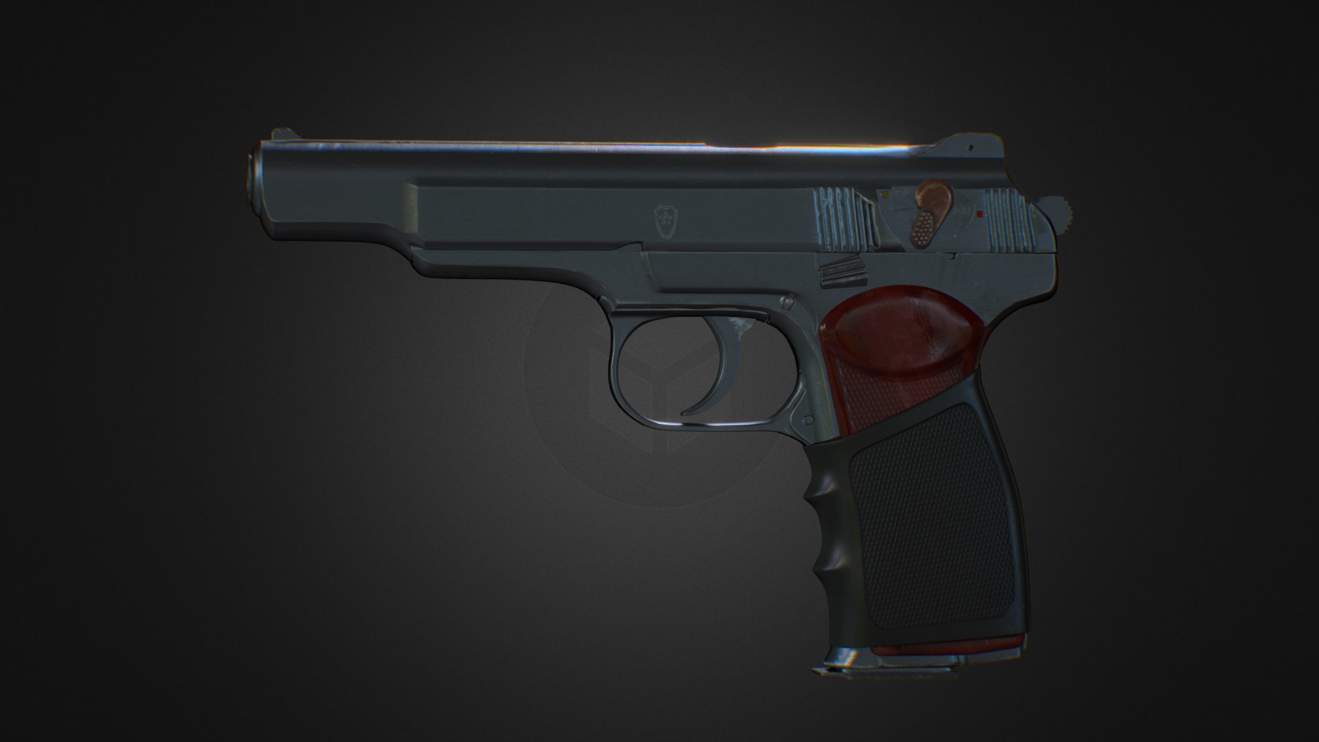 3D model Soviet 9mm automatic pistol - This is a 3D model of the Soviet 9mm automatic pistol. The 3D model is about a silver and black electric guitar.