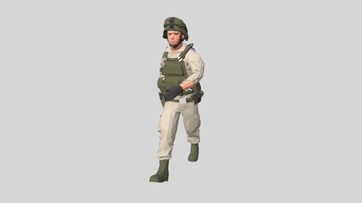 Low poly Army Man Animated 03 3D Model