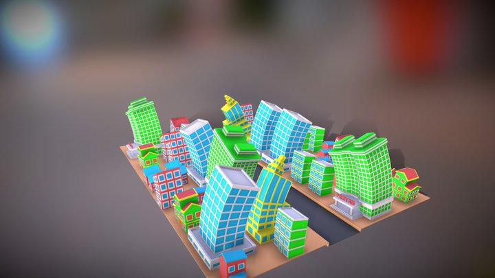 Stylised Cartoon Low poly buildings 3D Model