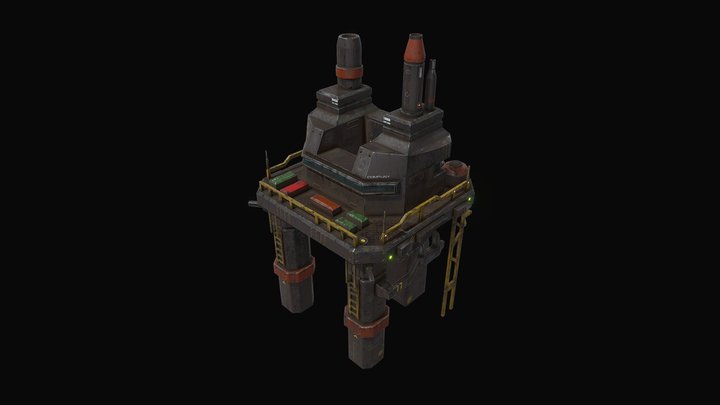 Low poly futuristic oil rig building 3D Model