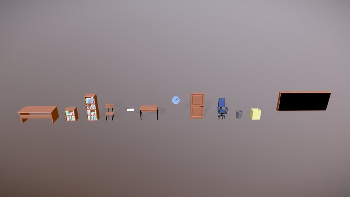 Low Poly Classroom Assets 3D Model