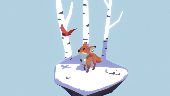 Little fox and cardinal 3D Model