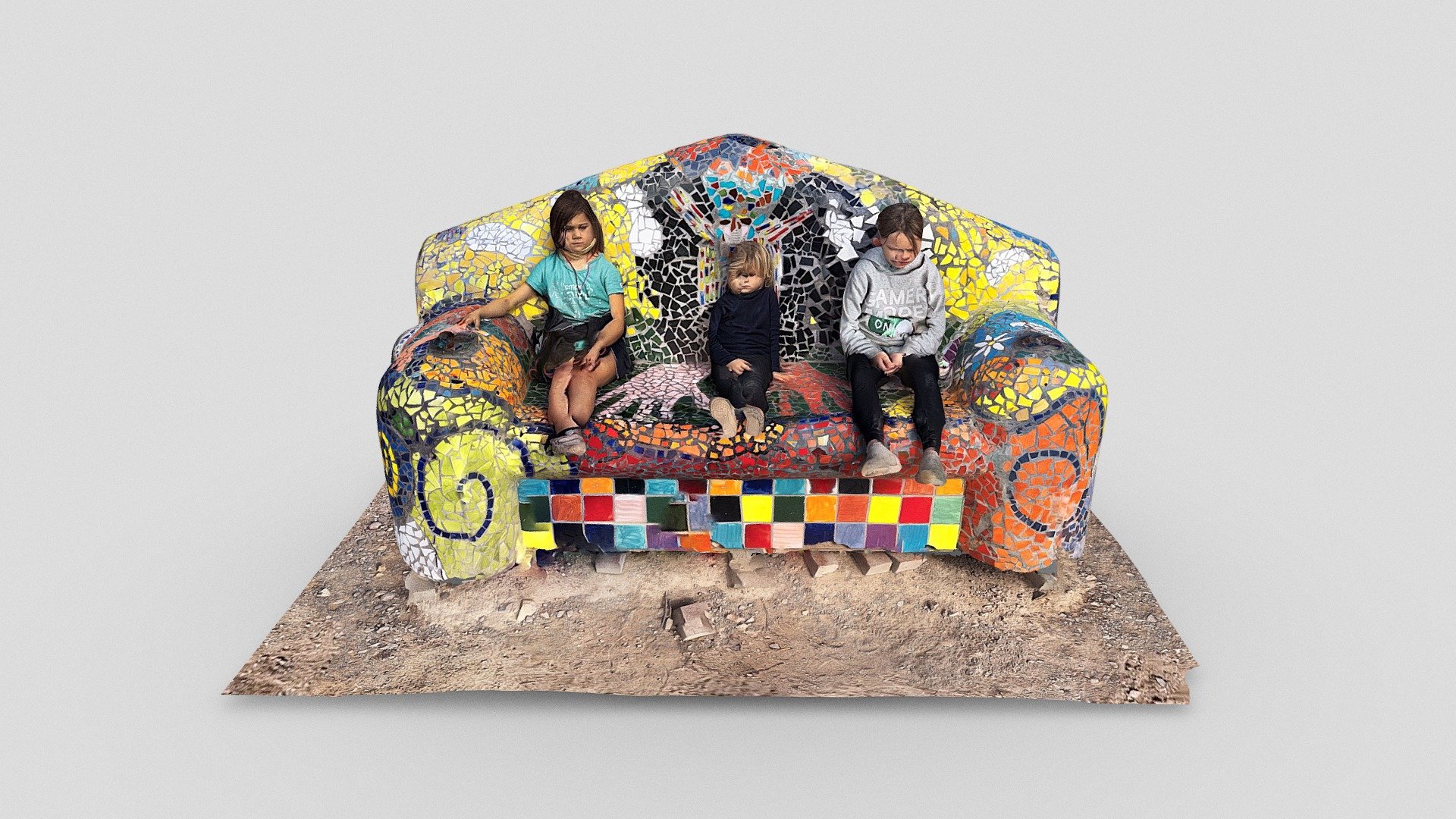 Tiled bench & kids in Ryholite, NV
