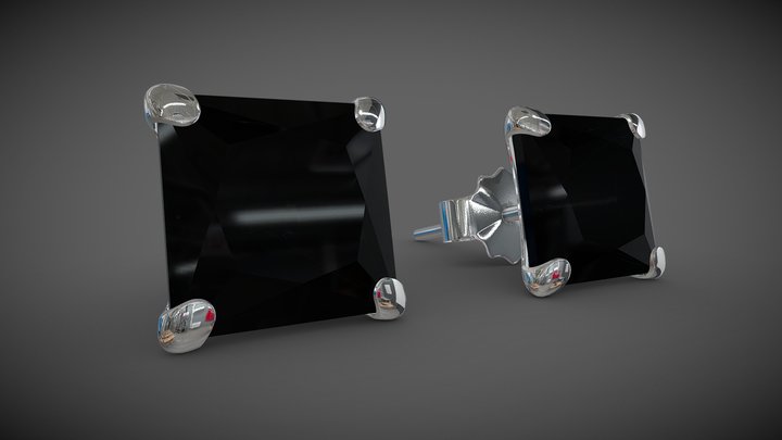 Silver earring (Black-square) - arete en plata 3D Model