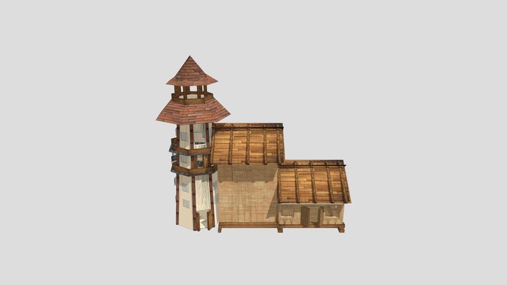 medieval tower and house 3D Model