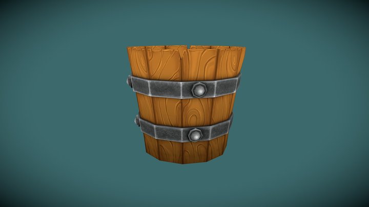Low Poly Stylized Wooden Bucket 3D Model