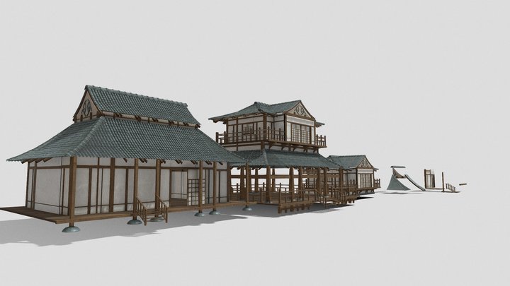 japanese modular buildings with 4k textures 3D Model