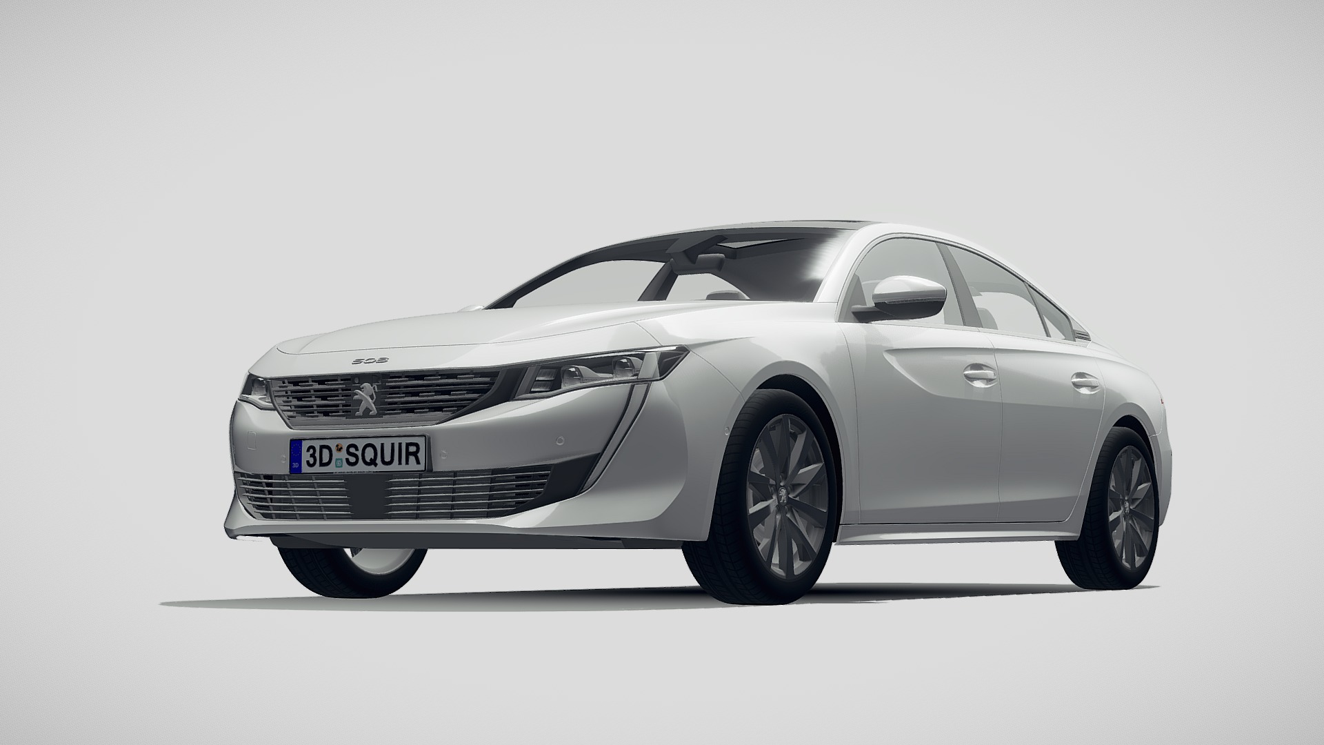 3D model Peugeot 508 2019 - This is a 3D model of the Peugeot 508 2019. The 3D model is about a silver car with a black background.