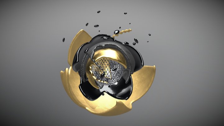Black and Gold Abstract 3D Model