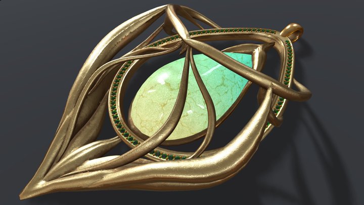 Green stone jewelry 3D Model
