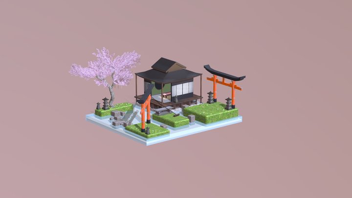 Japanese Garden Inspired Diorama 3D Model