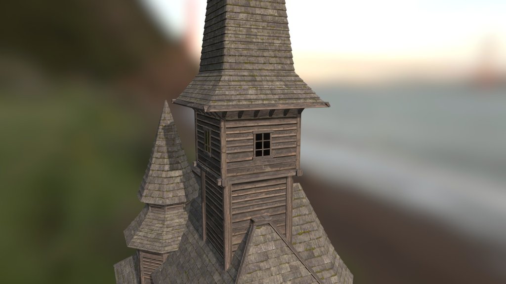 Slavic Orthodox Wooden Church with Cross