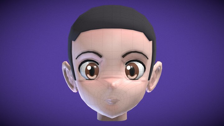 Anime Boy Head Type C (+60 Facial Morphs) 3D Model