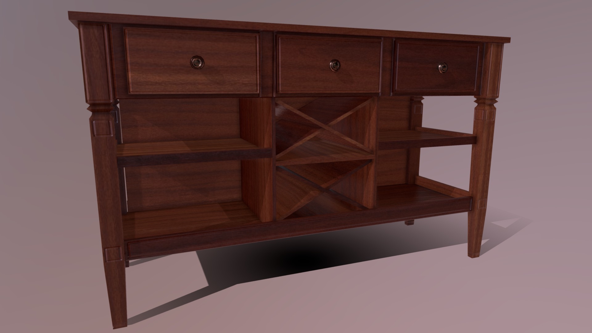 3D model Superfuntimes Wine Cabinet - This is a 3D model of the Superfuntimes Wine Cabinet. The 3D model is about a wooden cabinet with drawers.