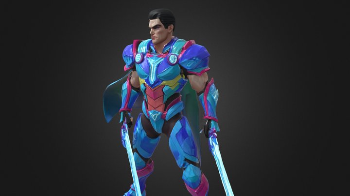 Colorful Armored Hero with Twin Swords