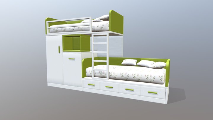 Green Two Store Bed 3D Model