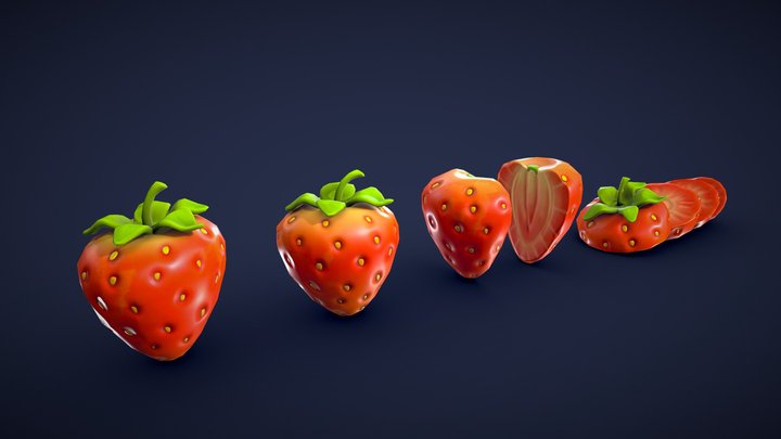 Stylized Strawberry - Low Poly 3D Model