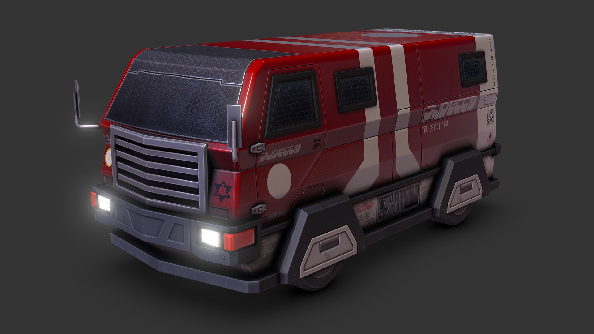 3D model Heavy Cyberpunk Van - This is a 3D model of the Heavy Cyberpunk Van. The 3D model is about a red and white truck.