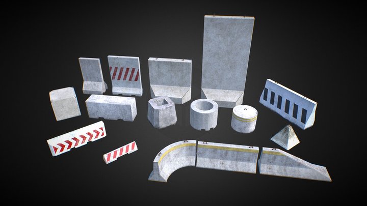 16 Concrete Barriers - Big Pack 3D Model