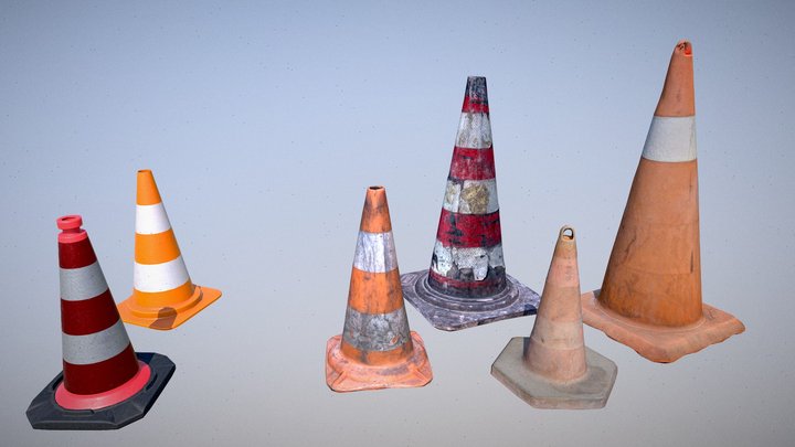 [PACK] Traffic & Safety Cones, Pilons / LP PBR 3D Model
