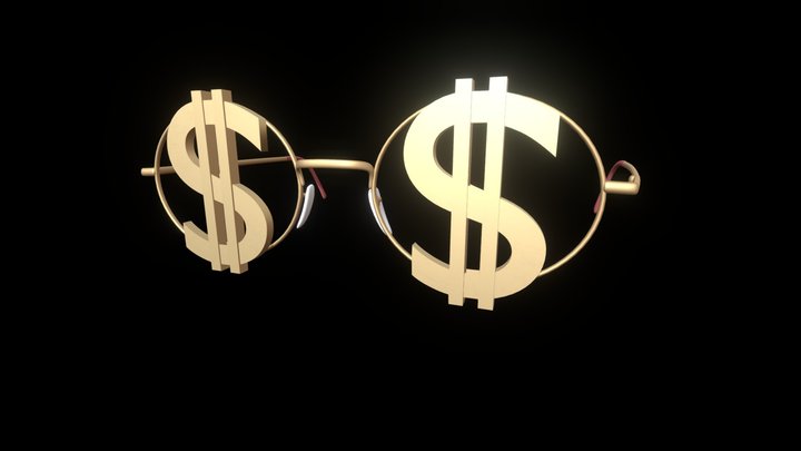 Gold Sunglasses With Dollars 3D Model