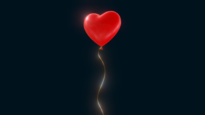 Red Balloon Heart with String 3D Model