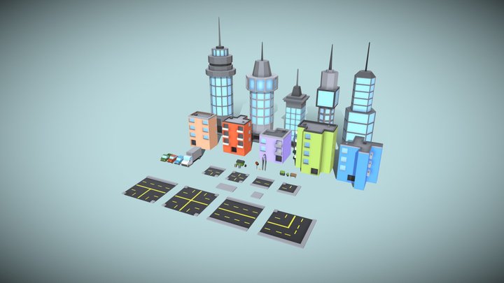 Simple Low Poly City Pack 3D Model