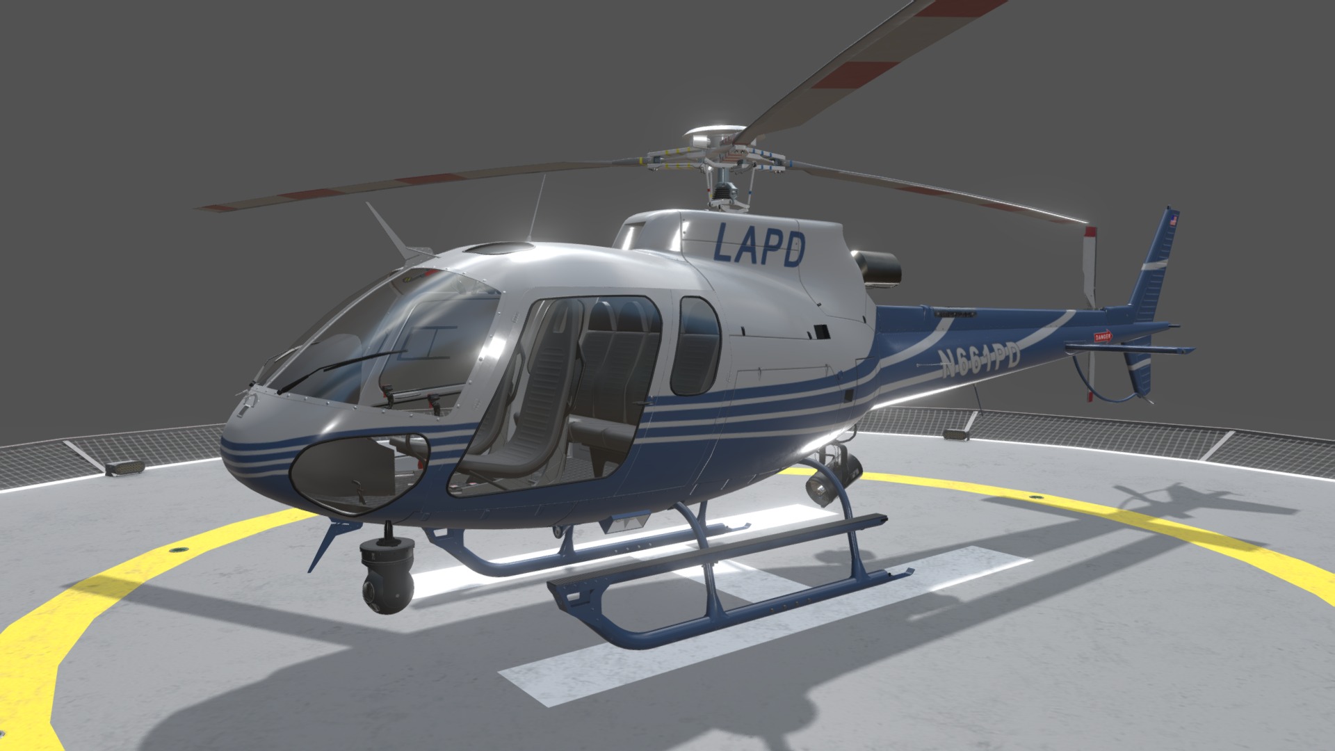 3D model AS-350 LAPD 2 Static - This is a 3D model of the AS-350 LAPD 2 Static. The 3D model is about a helicopter on a runway.